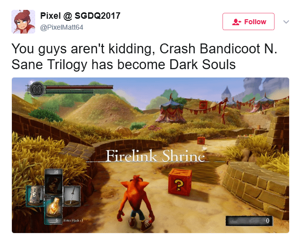 ¿Crash Bandicoot tan difícil como Dark Souls? no bromeemos